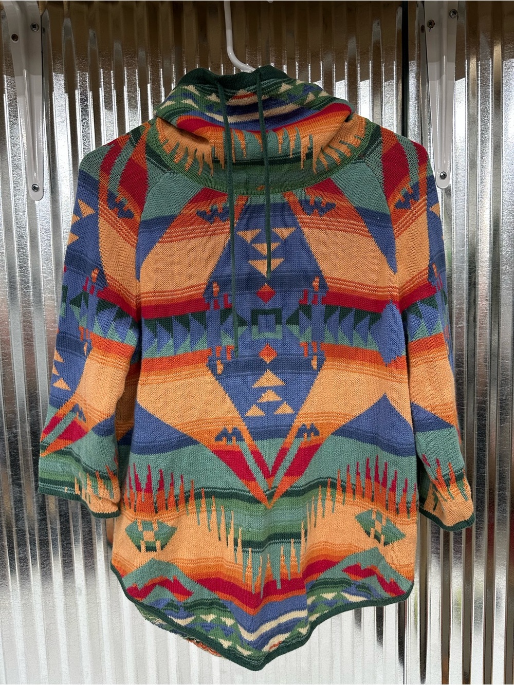 Ralph Lauren Chaps Denim Women’s Small Southwestern Cowl Neck Hooded Sweater